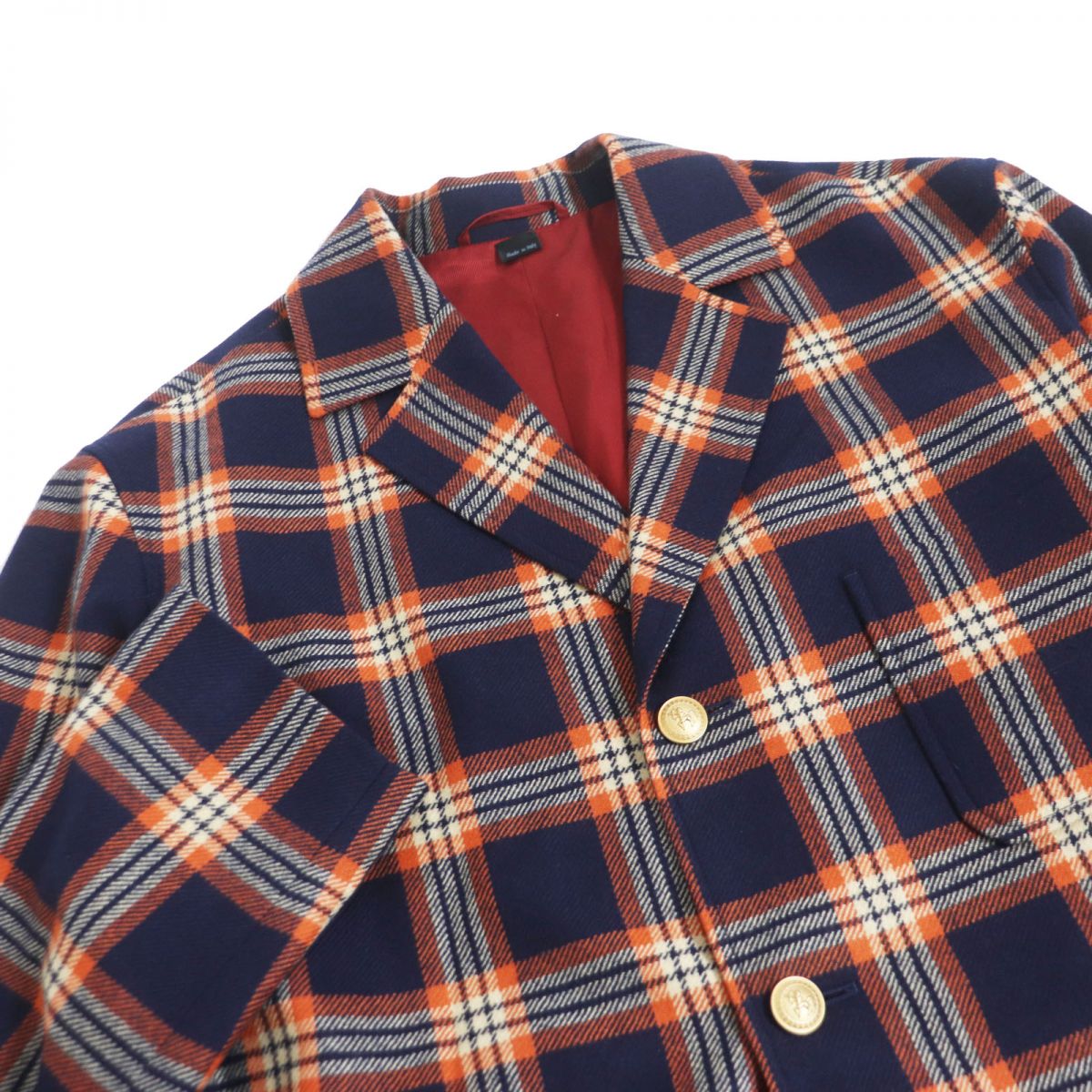 Gucci Cashmere Check Logo Gold Button Jacket