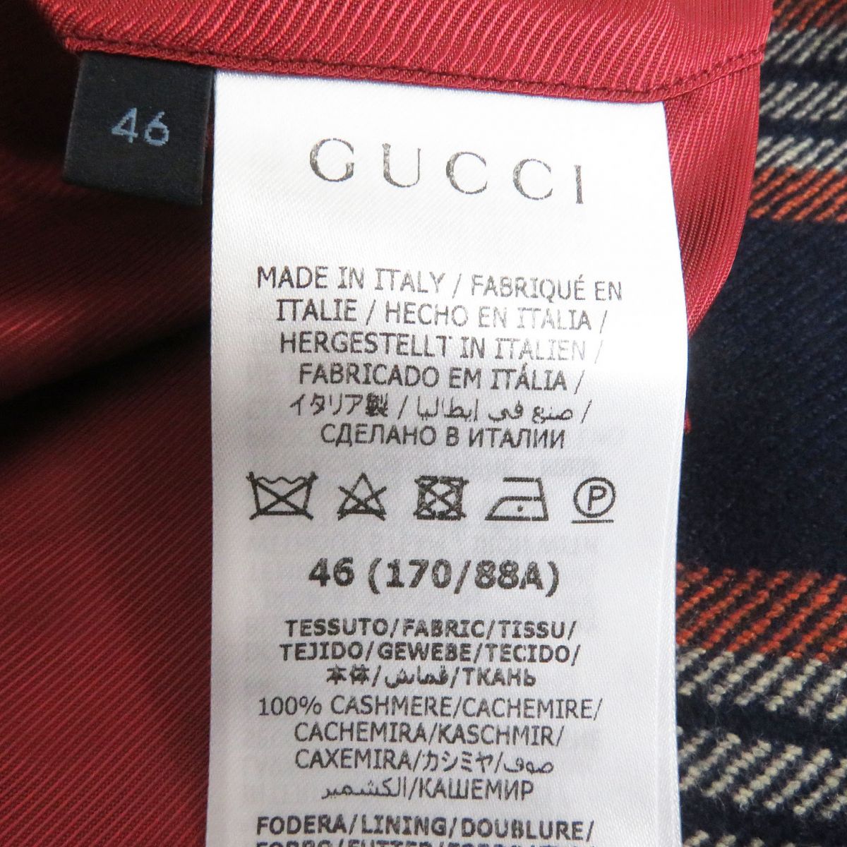 Gucci Cashmere Check Logo Gold Button Jacket