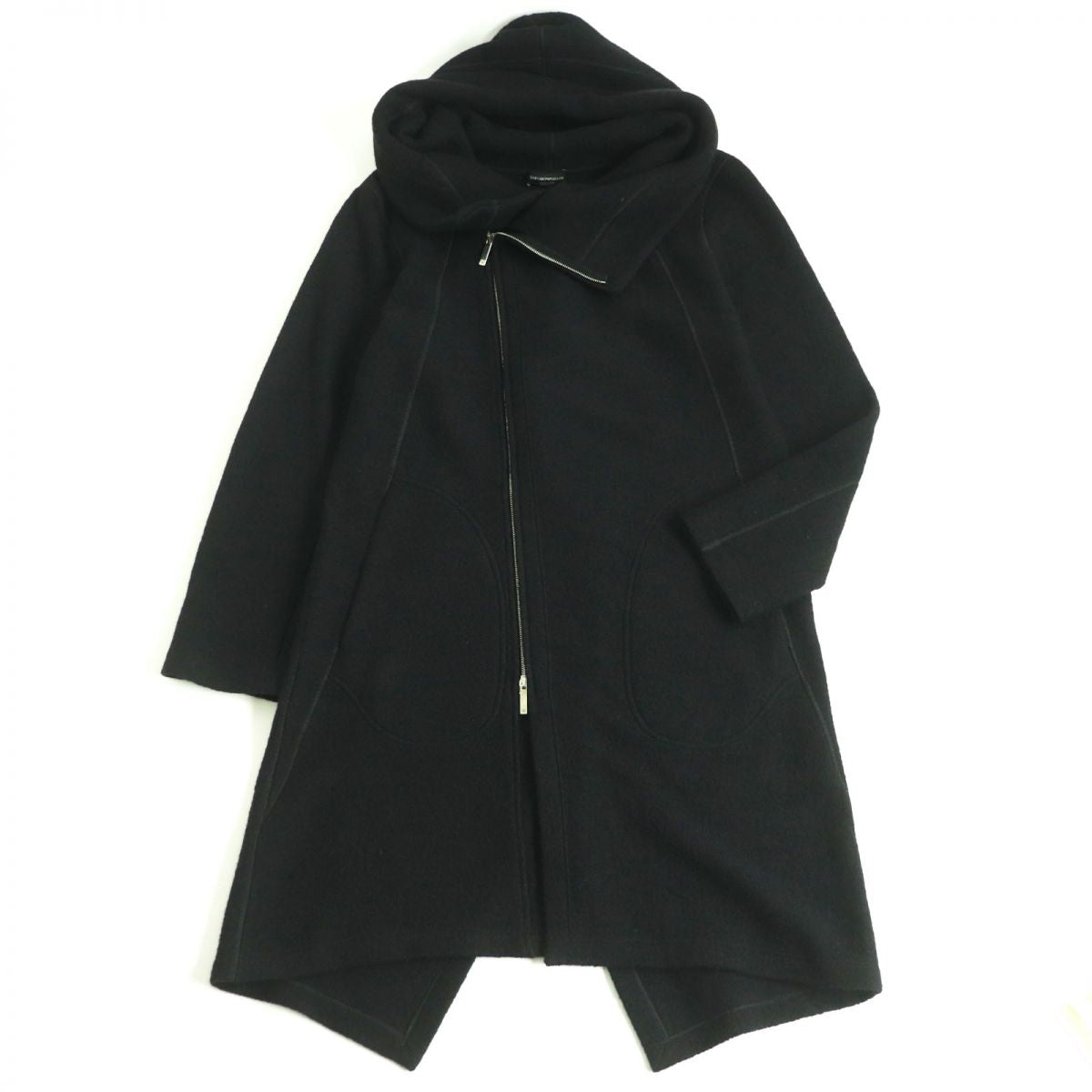 Emporio Armani Wool Hooded Zip-Up Coat Black L