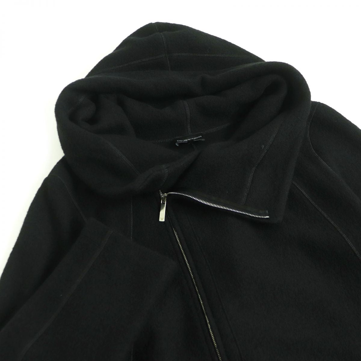 Emporio Armani Wool Hooded Zip-Up Coat Black L