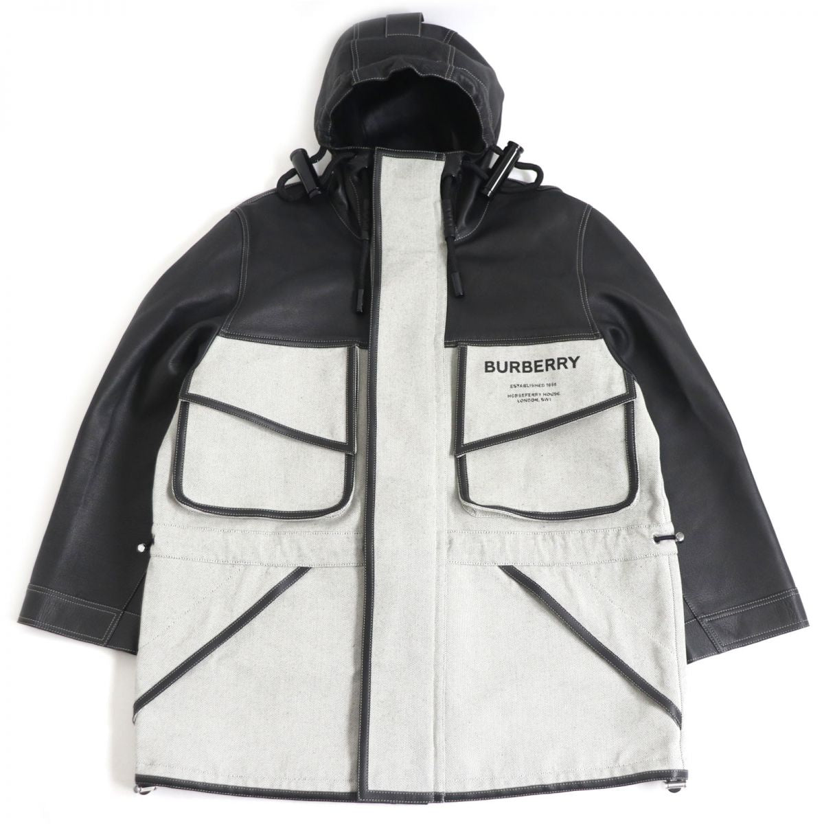 Burberry Leather Canvas Hooded Jacket Black