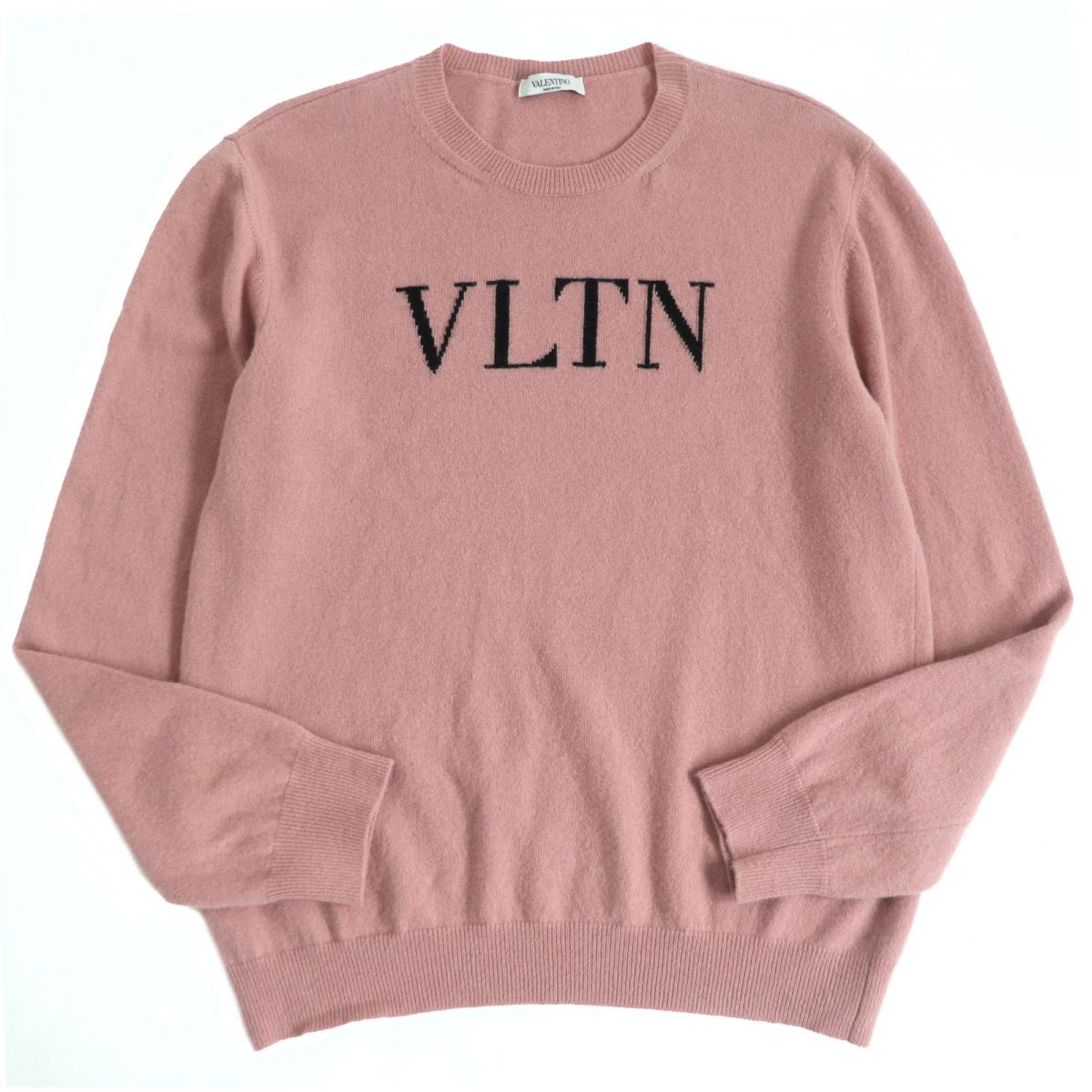 Valentino Wool Cashmere VLTN Logo Sweater Pink M