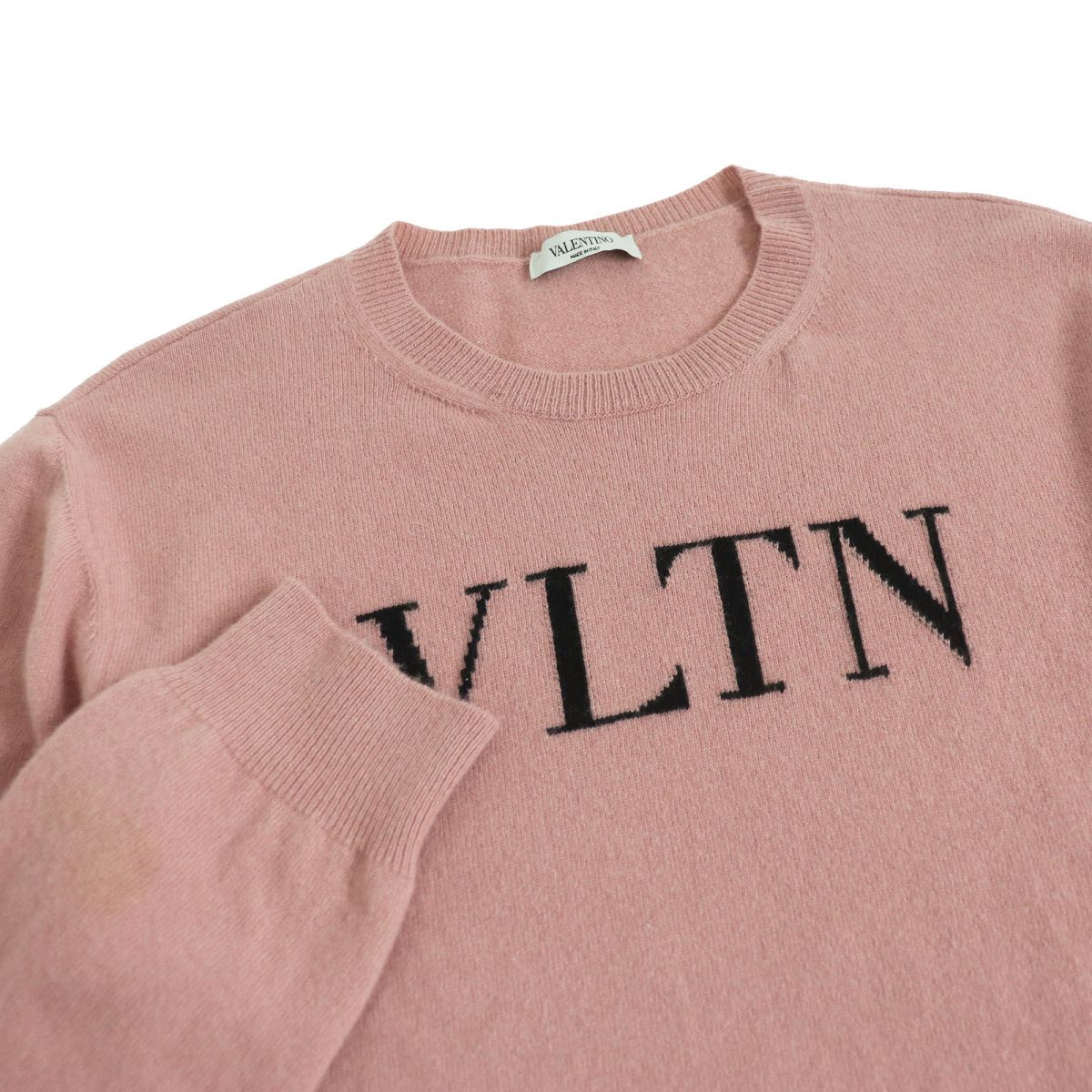 Valentino Wool Cashmere VLTN Logo Sweater Pink M