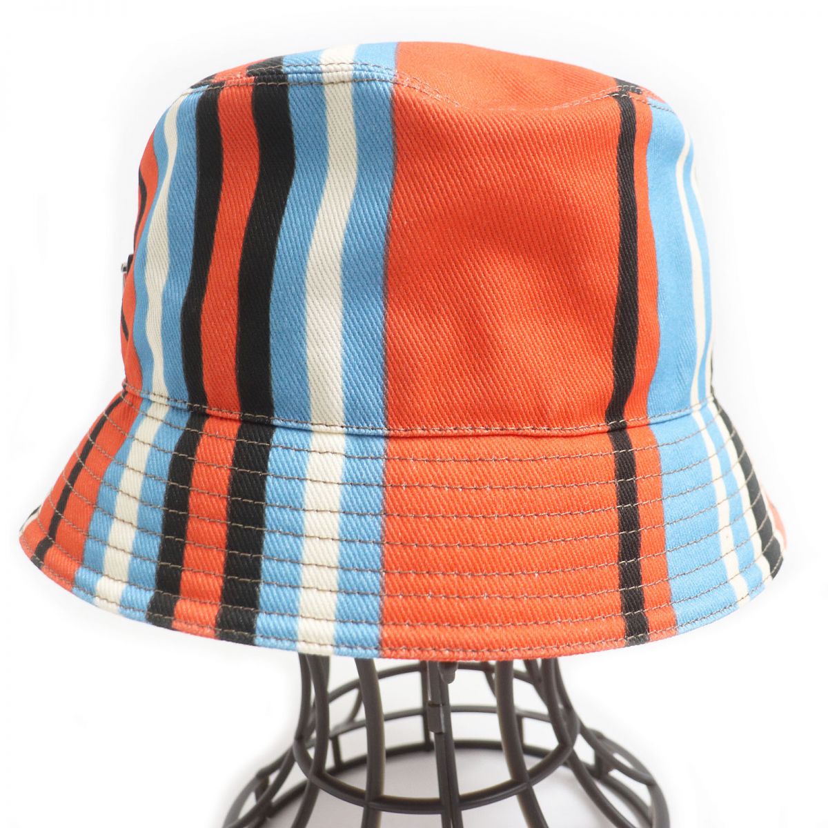 Prada Triangle Logo Stripe Bucket Hat Orange L