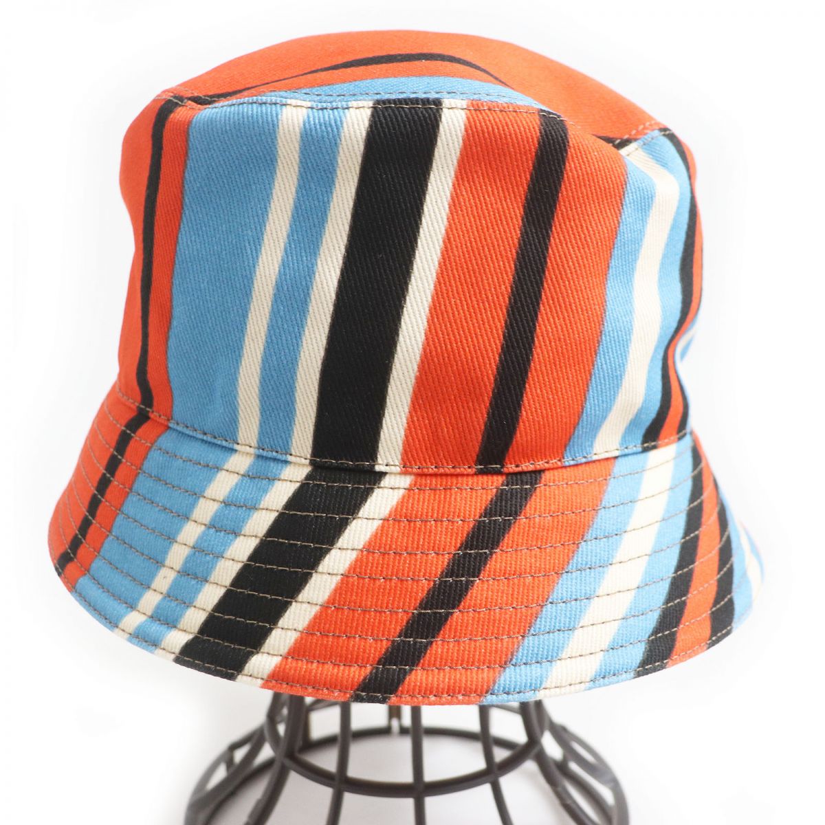 Prada Triangle Logo Stripe Bucket Hat Orange L