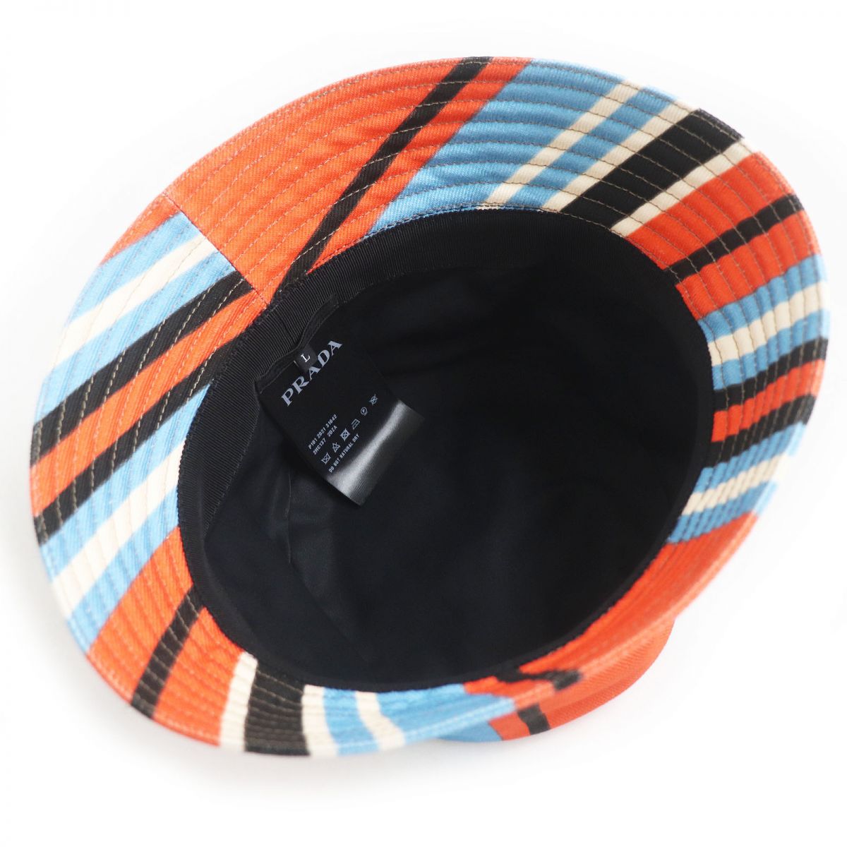 Prada Triangle Logo Stripe Bucket Hat Orange L