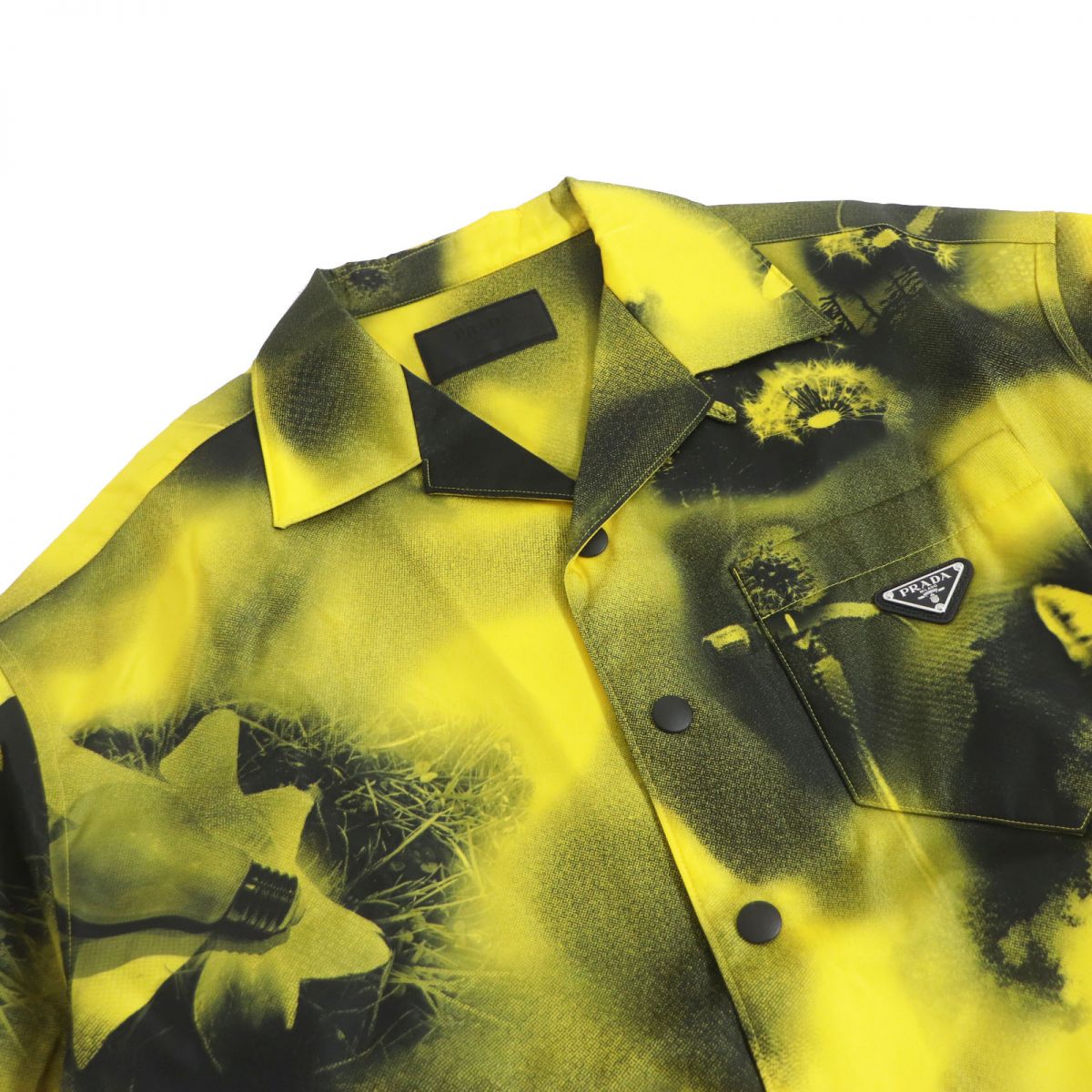 Prada RE-NYLON Open Collar Shirt Yellow M