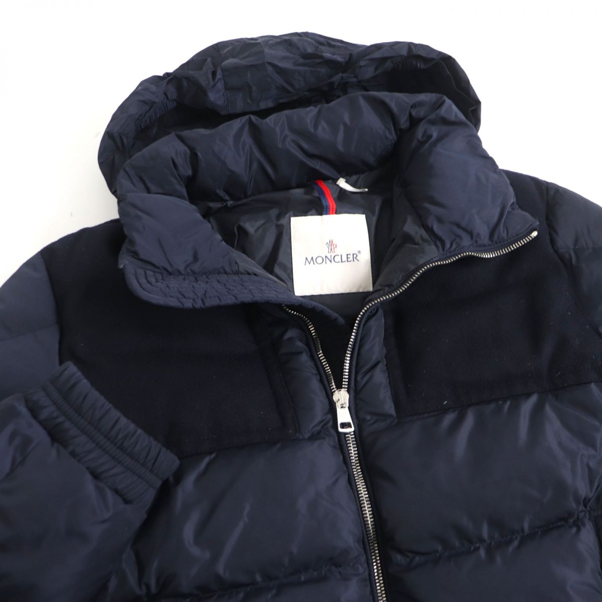 Moncler ARCS Wool Logo Hooded Down Jacket Navy