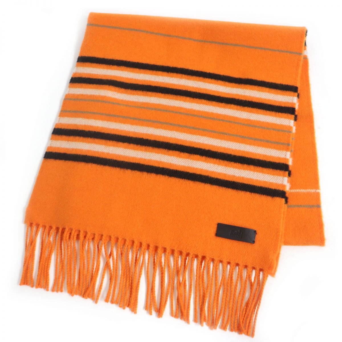 Hermes Cashmere Stripe Scarf/Shawl Orange