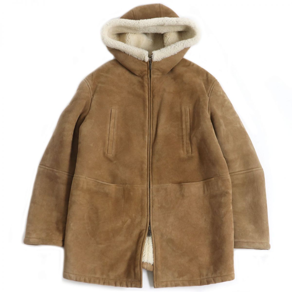 Saint Laurent Hooded Mouton Coat Camel 46