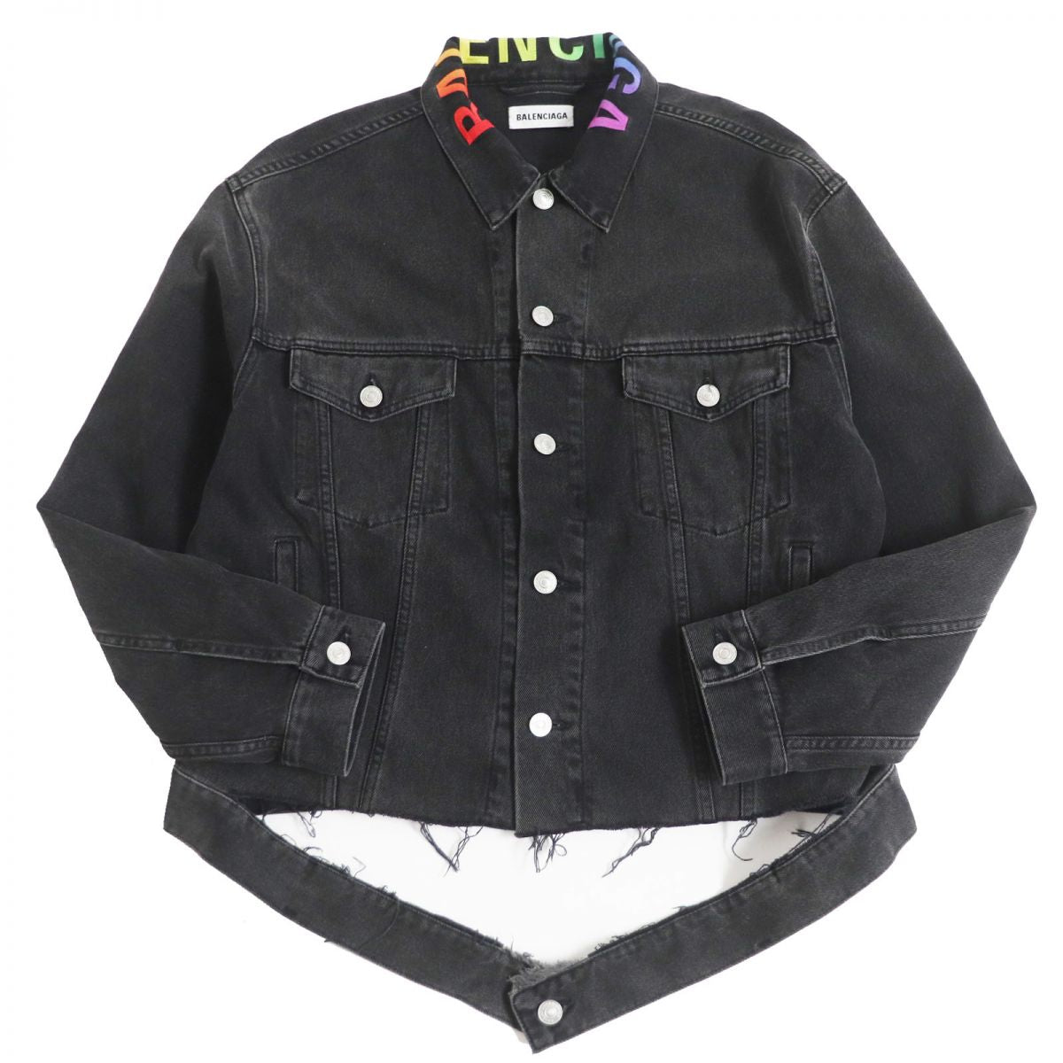 Balenciaga Rainbow Logo Denim Jacket Black 36