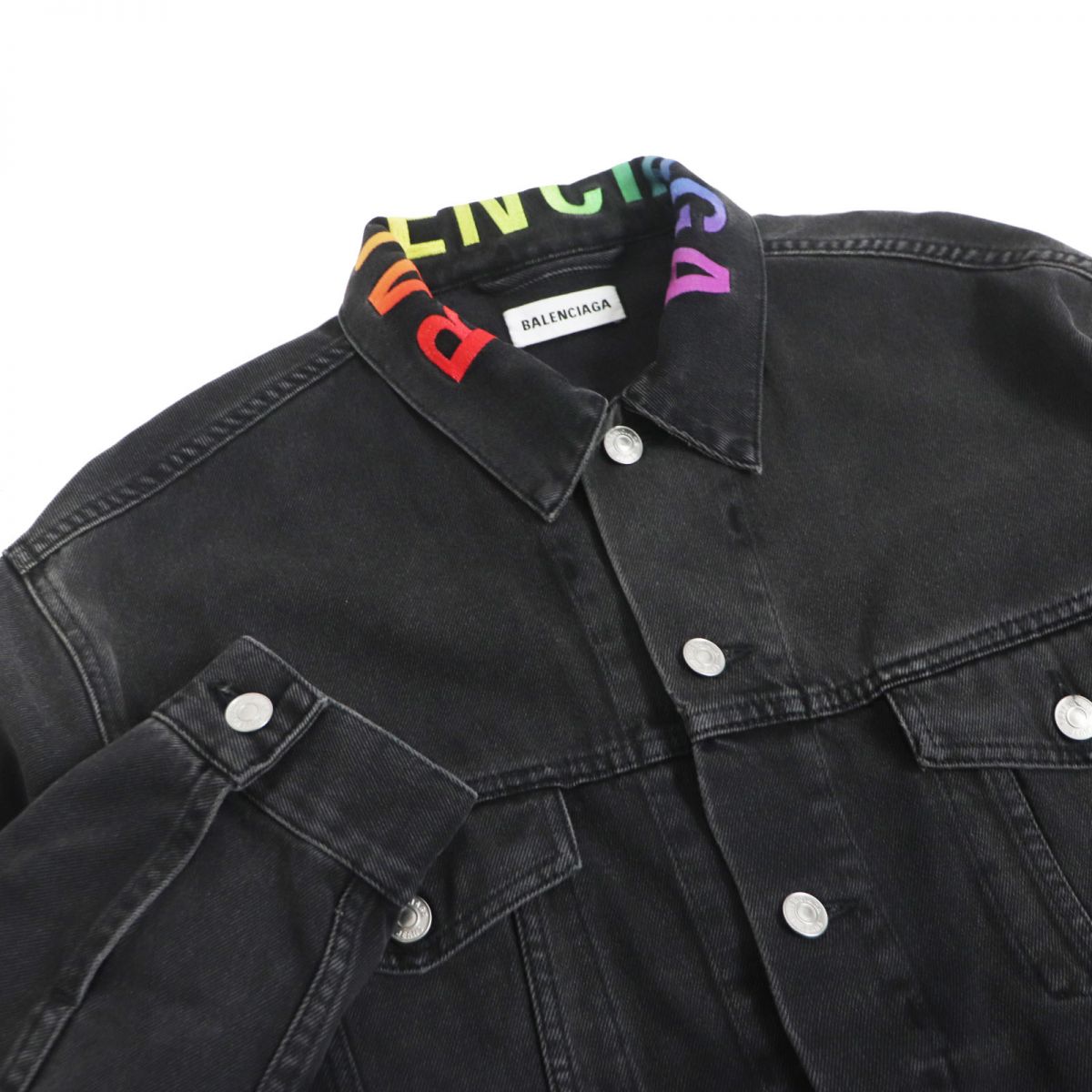 Balenciaga Rainbow Logo Denim Jacket Black 36