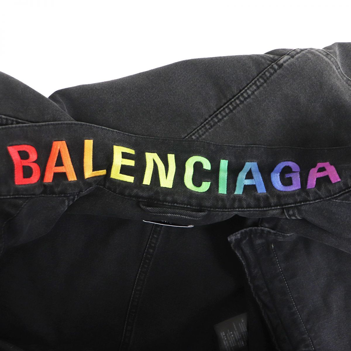 Balenciaga Rainbow Logo Denim Jacket Black 36