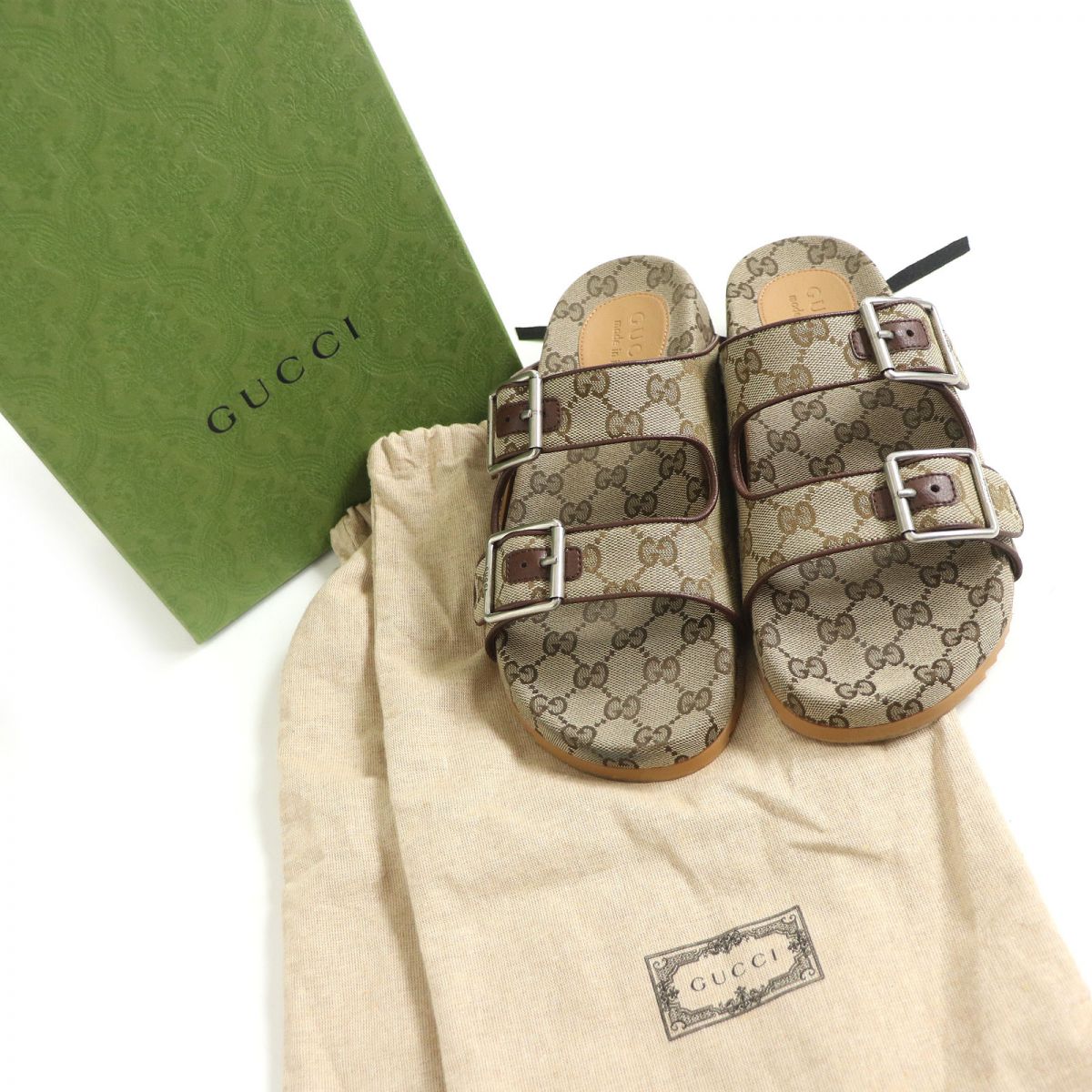 Gucci GG Canvas Slide Sandals Beige 6