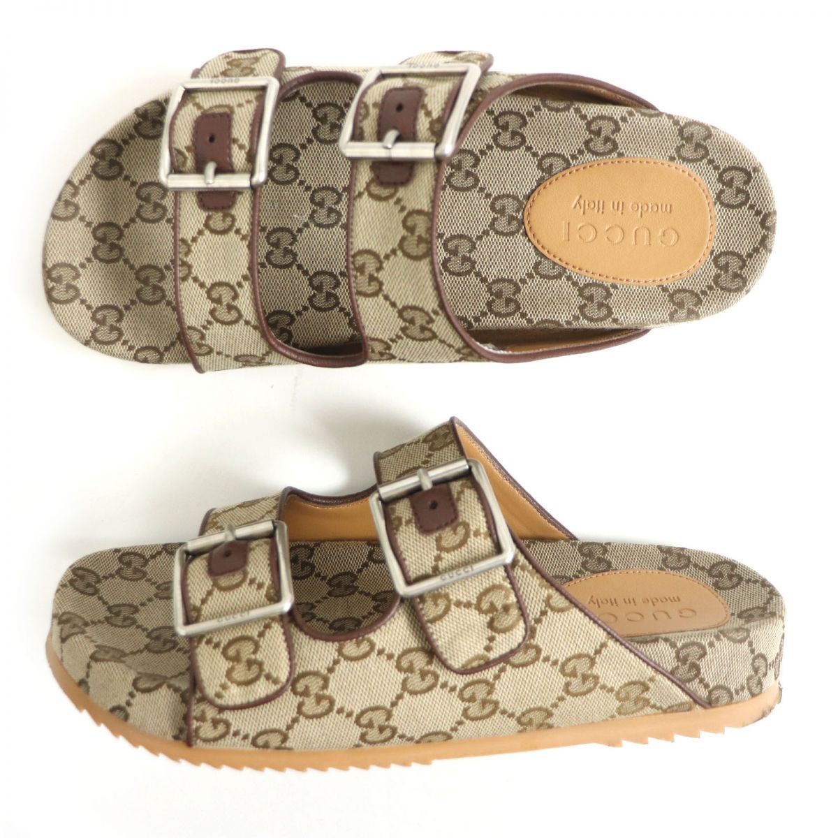 Gucci GG Canvas Slide Sandals Beige 6