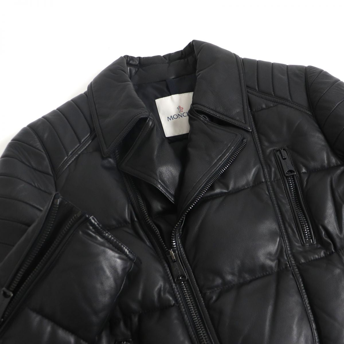 Moncler LECLERC Lamb Leather Down Jacket Black