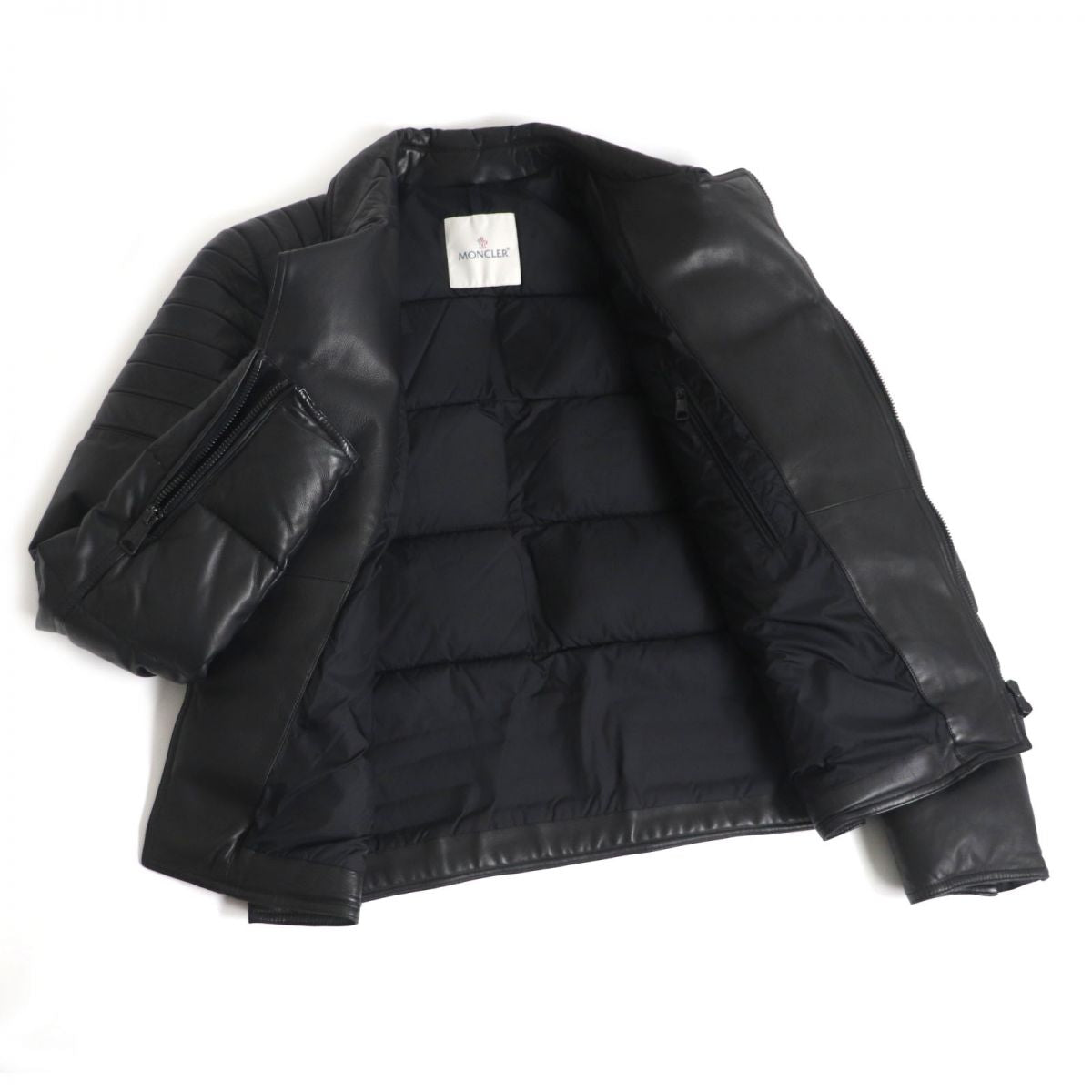 Moncler LECLERC Lamb Leather Down Jacket Black