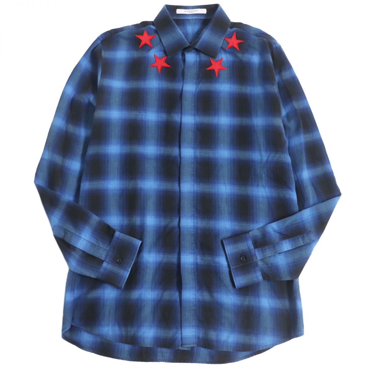 Givenchy Star Patch Check Shirt Blue Size 41