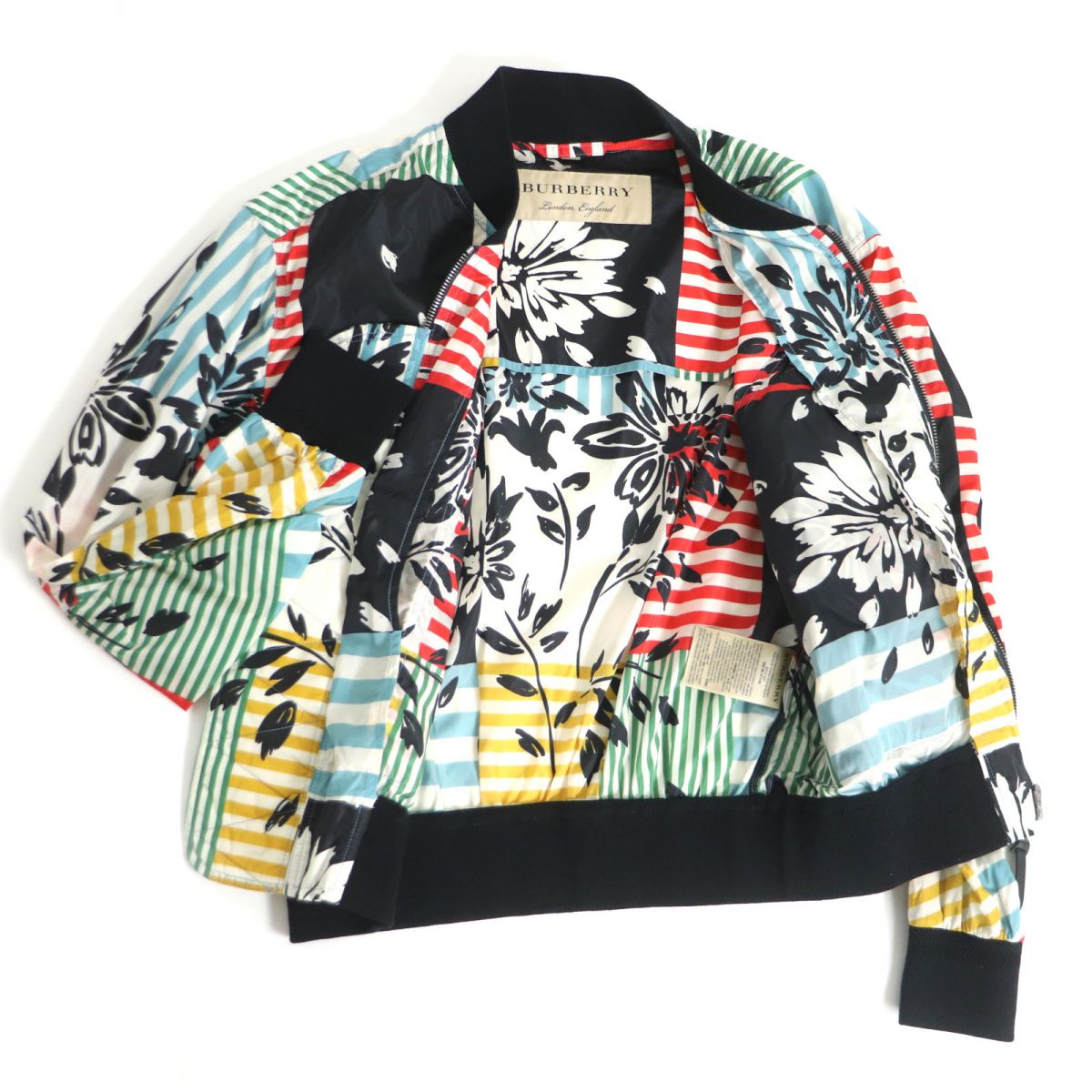 Burberry Floral Striped Nylon Blouson Jacket Multicolor