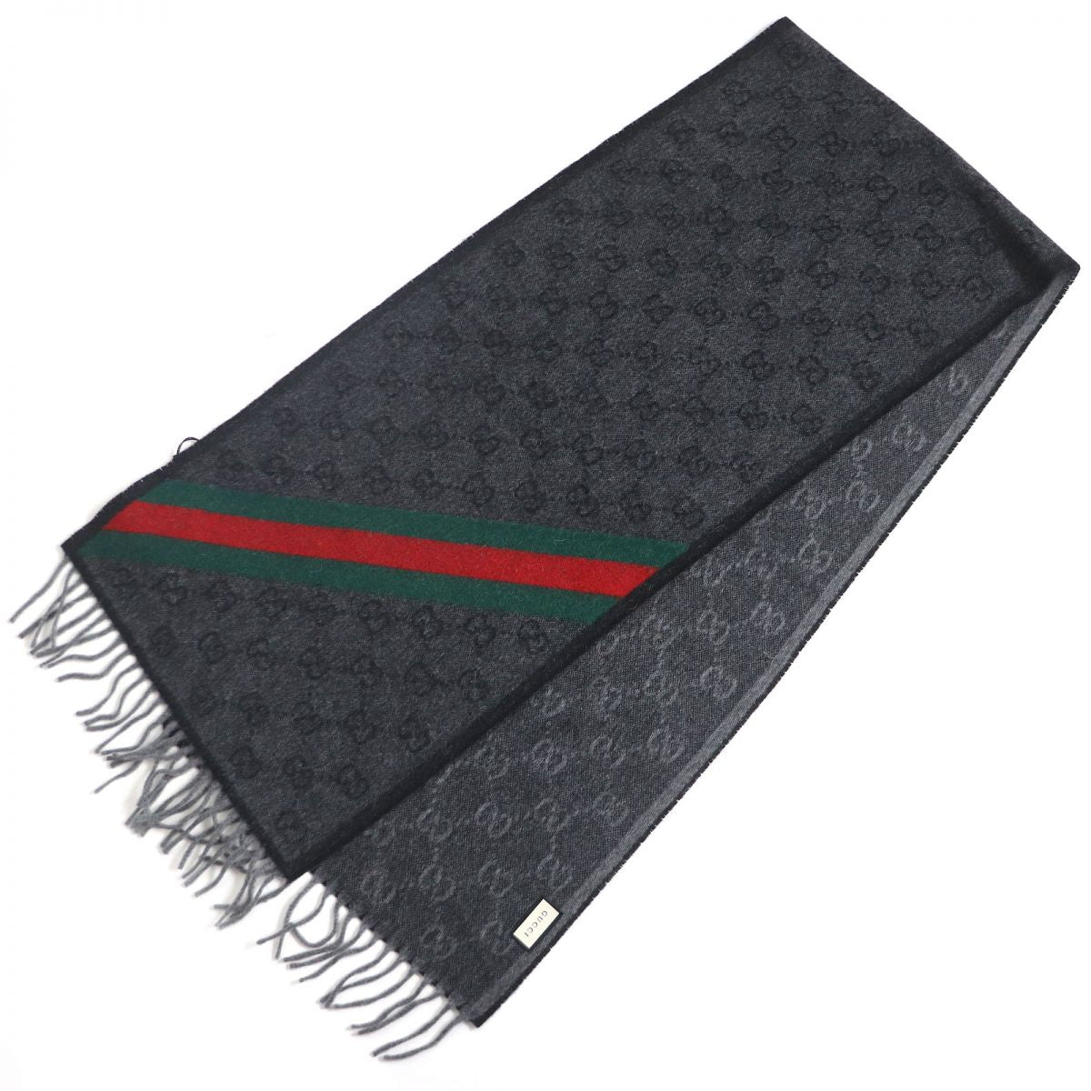 Gucci GG Pattern Wool Alpaca Fringe Scarf