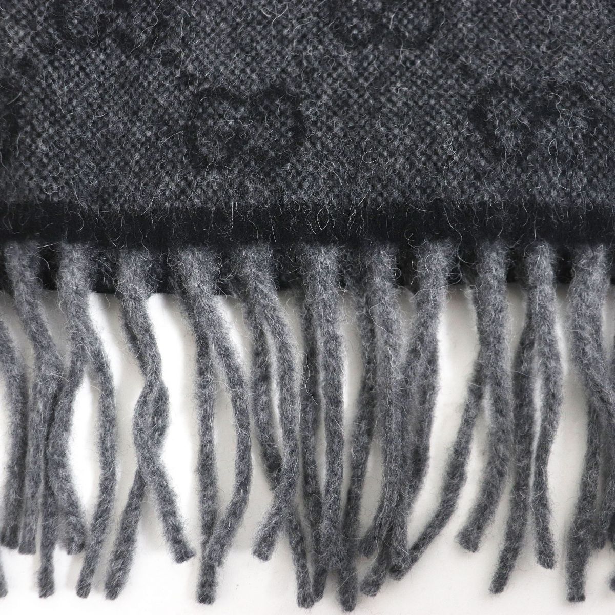 Gucci GG Pattern Wool Alpaca Fringe Scarf