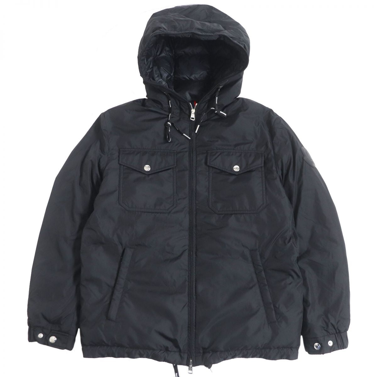 Moncler Logo Patch Hooded Down Jacket Black