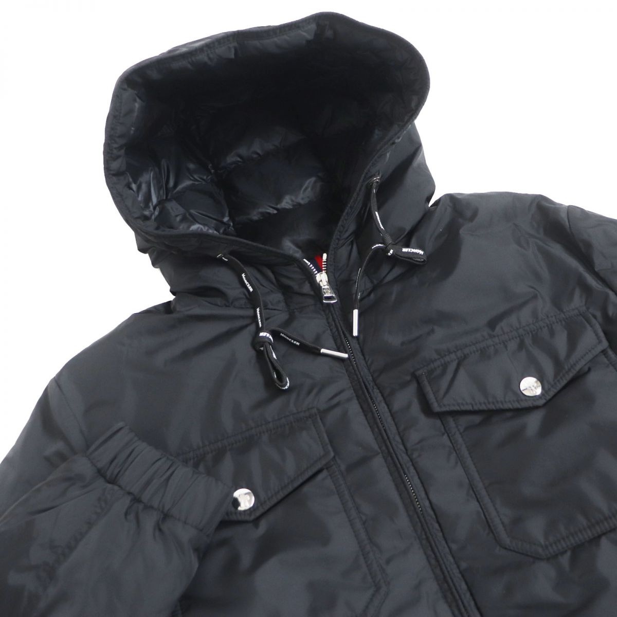 Moncler Logo Patch Hooded Down Jacket Black