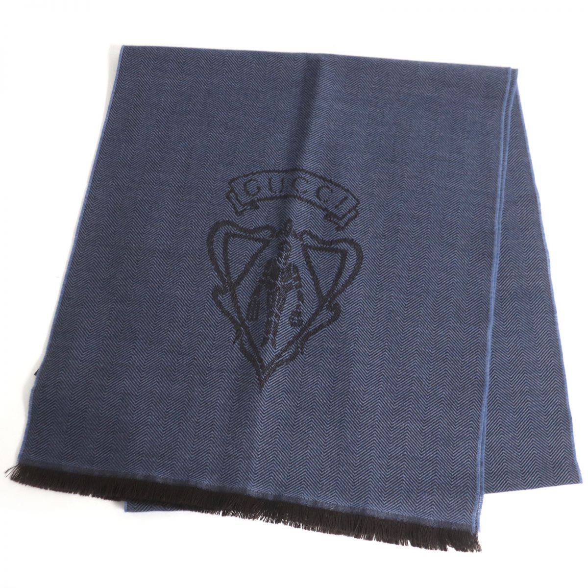 Gucci Wool Crest Logo Herringbone Scarf/Shawl