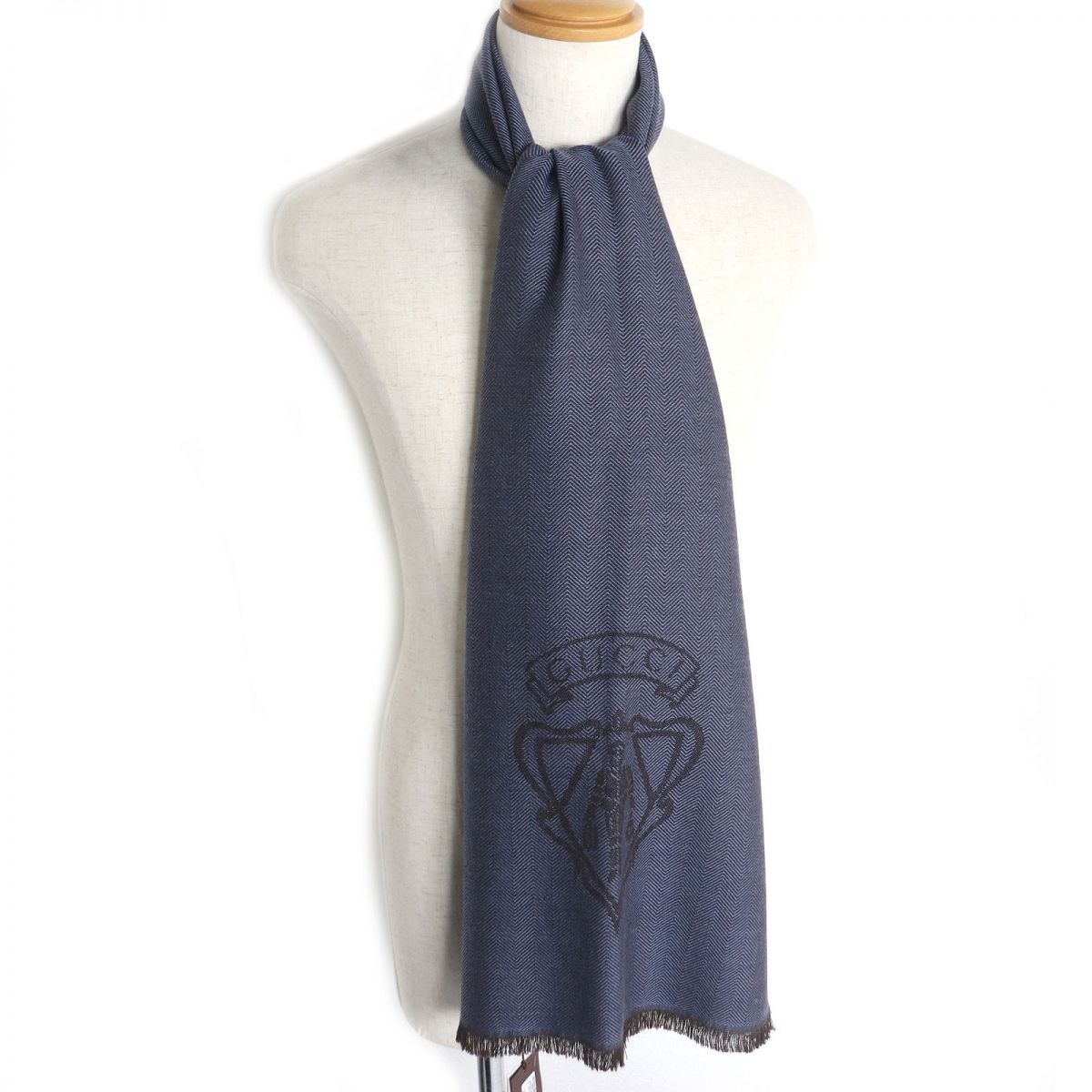 Gucci Wool Crest Logo Herringbone Scarf/Shawl