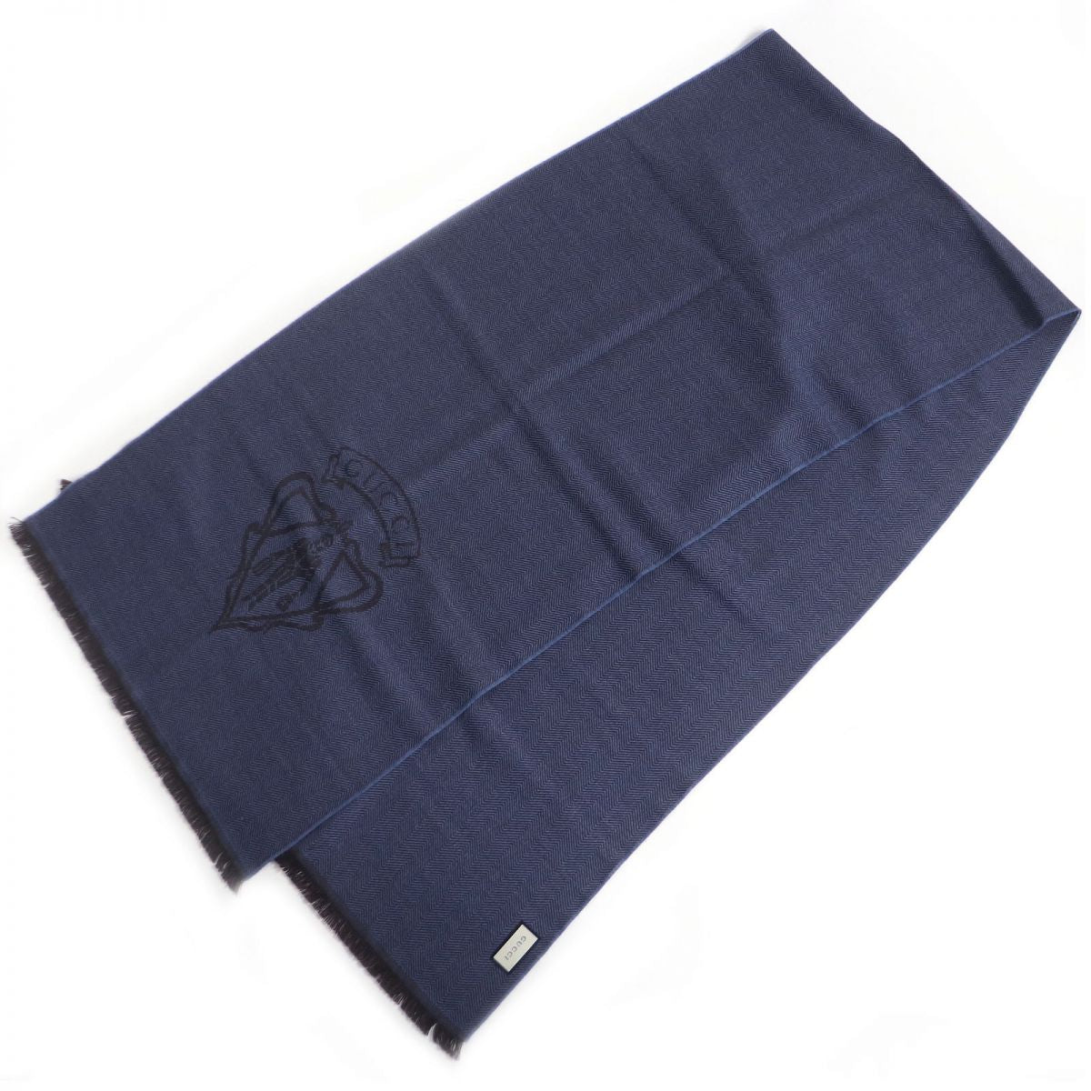 Gucci Wool Crest Logo Herringbone Scarf/Shawl