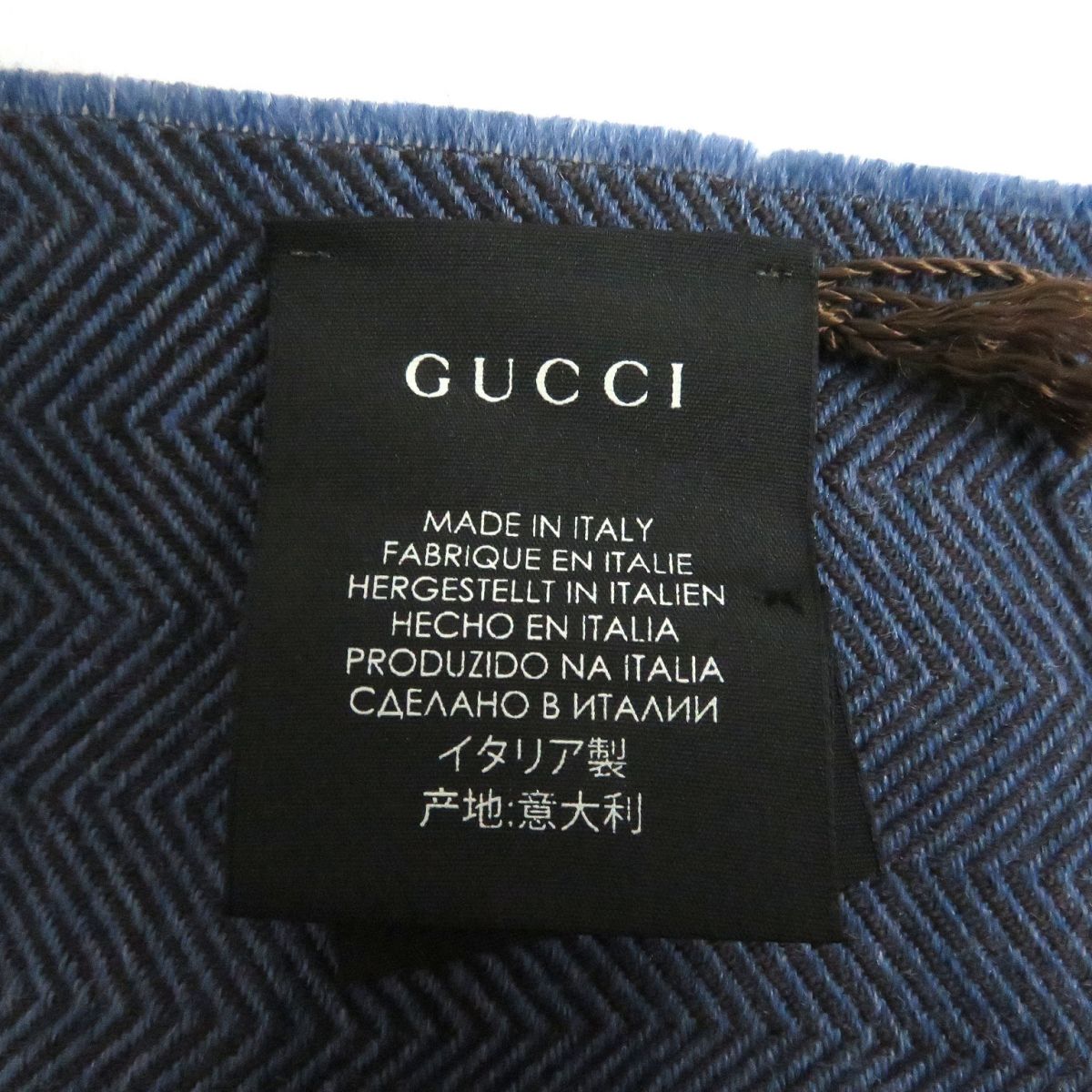 Gucci Wool Crest Logo Herringbone Scarf/Shawl