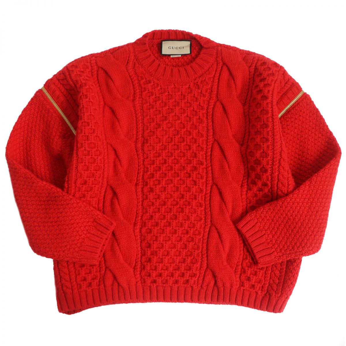 Gucci 2WAY Wool Cable Knit Sweater XS Red