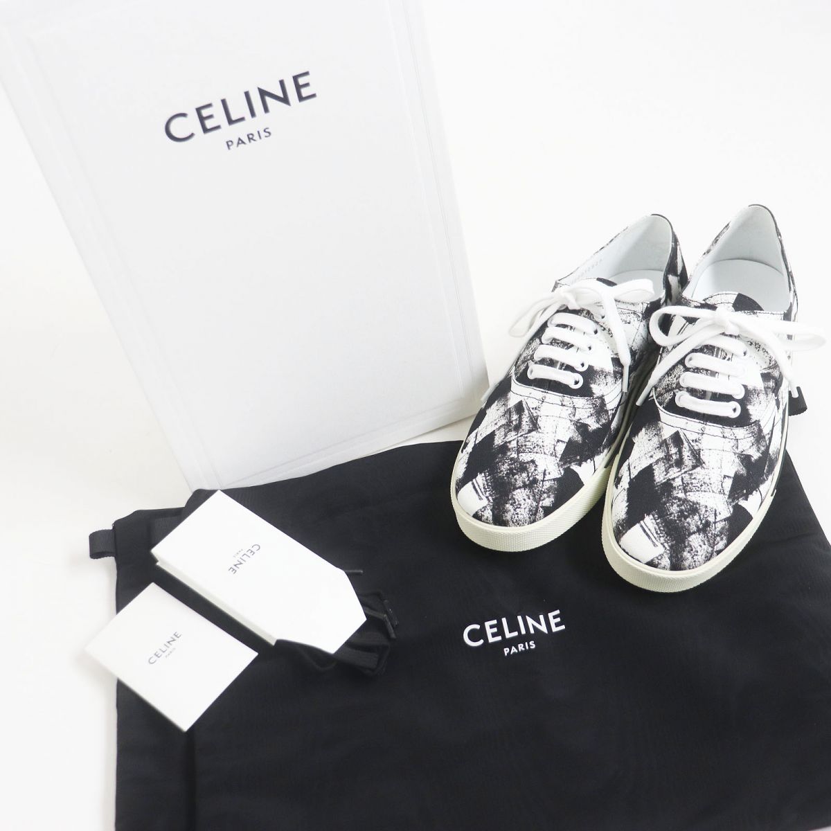 Celine Elliot Canvas Sneakers Black White Size 41