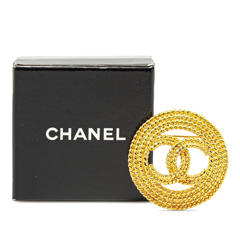 Chanel Vintage Coco Mark Circle Brooch Gold Plated in Great Condition