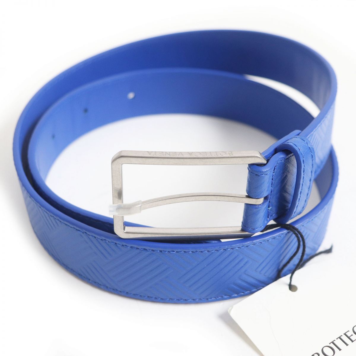 Bottega Veneta Leather Belt Silver Buckle Blue