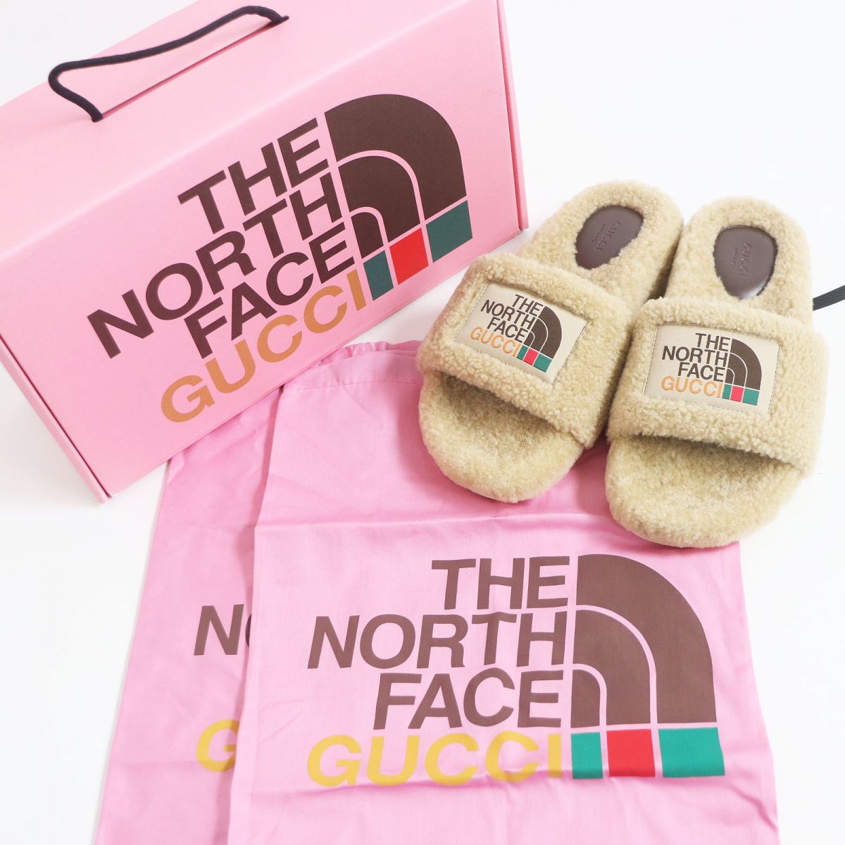 Gucci x The North Face Mouton Boa Sandals Beige