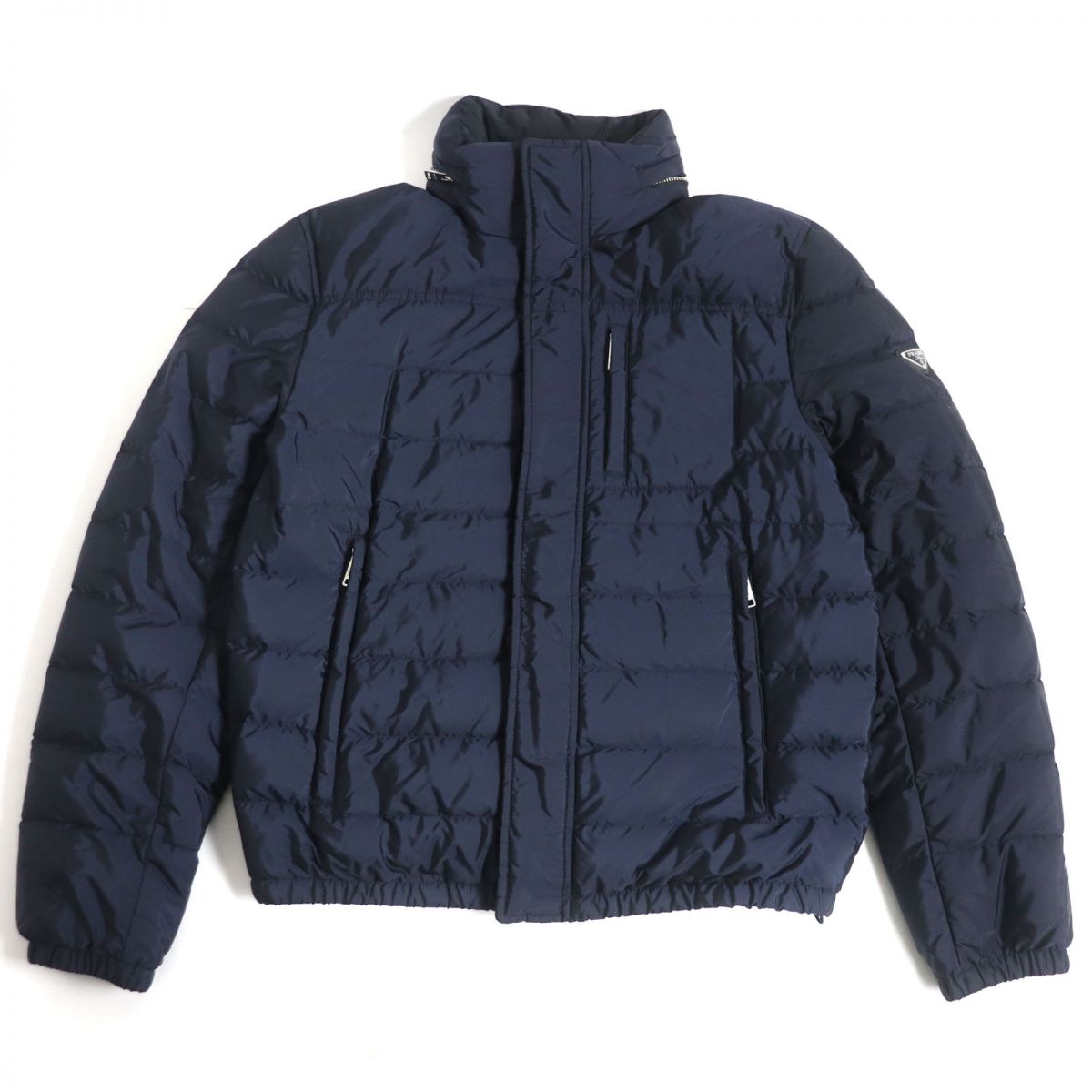 Prada Triangle Logo Hooded Down Jacket Navy