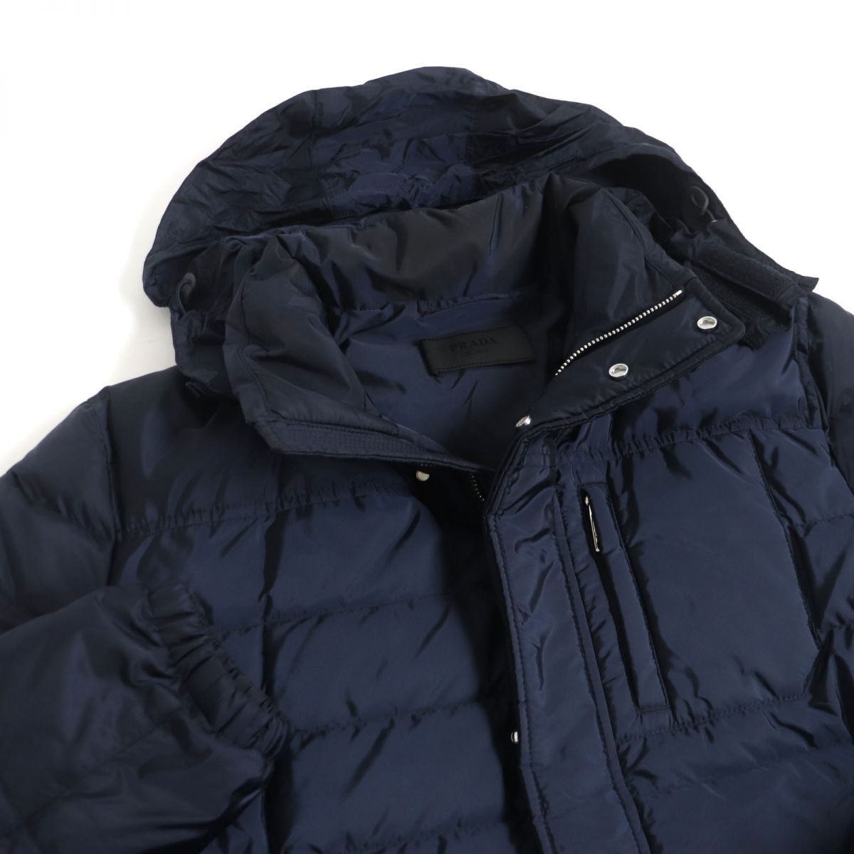 Prada Triangle Logo Hooded Down Jacket Navy