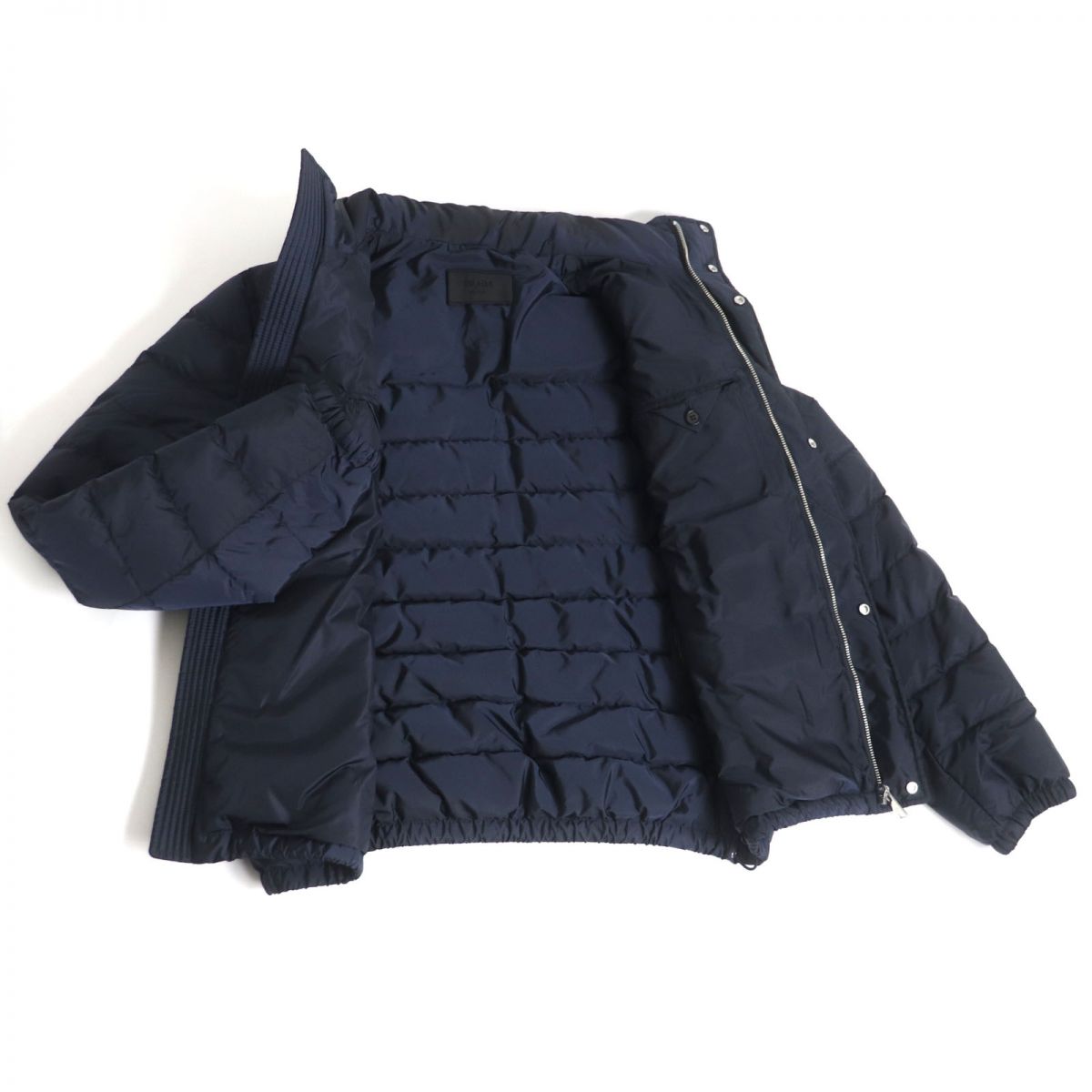 Prada Triangle Logo Hooded Down Jacket Navy