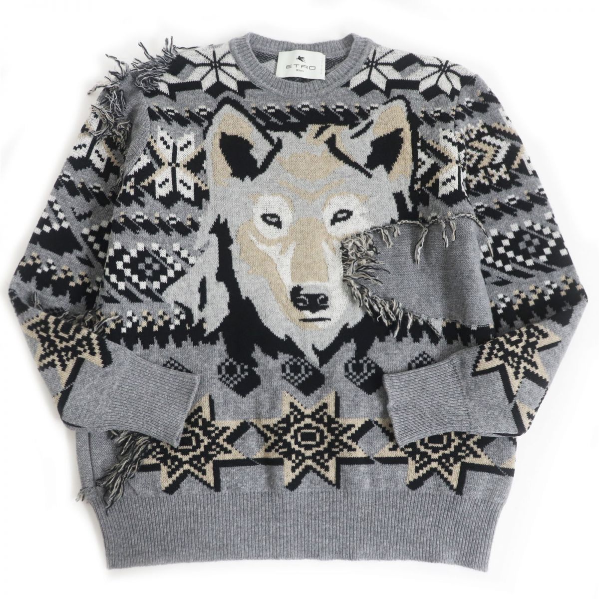 ETRO Animal Motif Wool Jacquard Sweater M