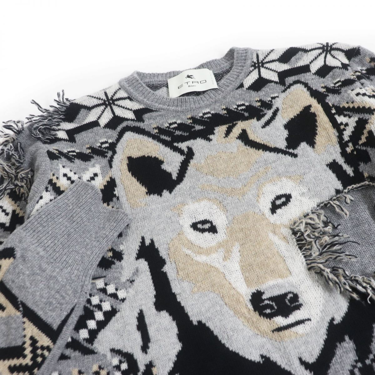 ETRO Animal Motif Wool Jacquard Sweater M