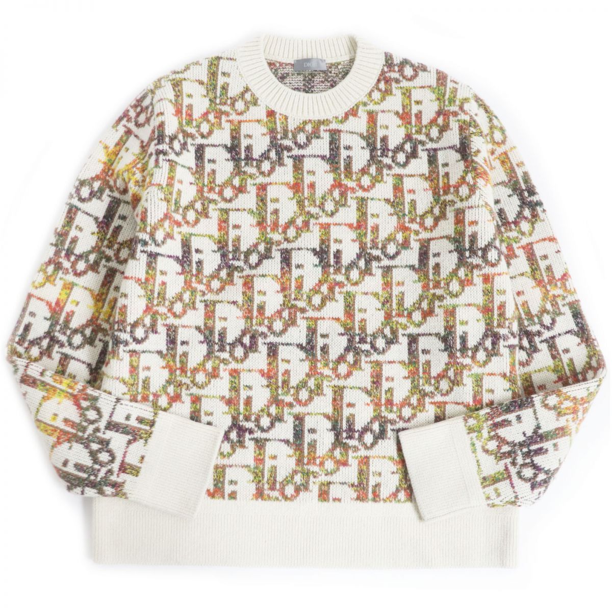 Dior Oblique Logo Wool Jacquard Sweater Ivory L