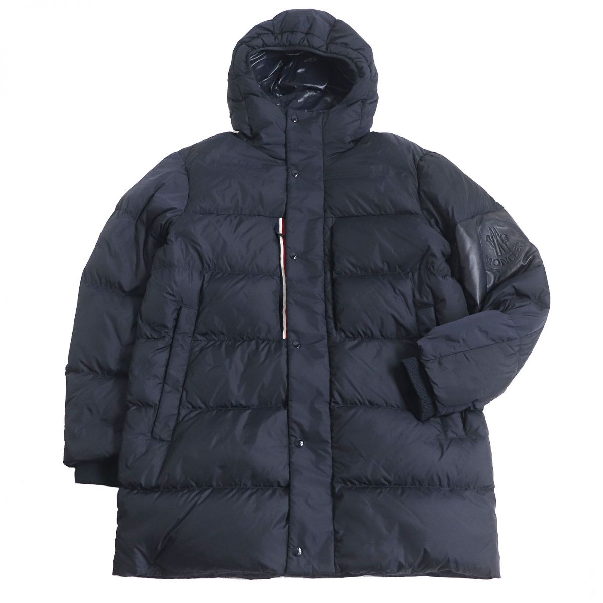 Moncler MARCEAU Lamb Leather Hooded Down Coat Navy