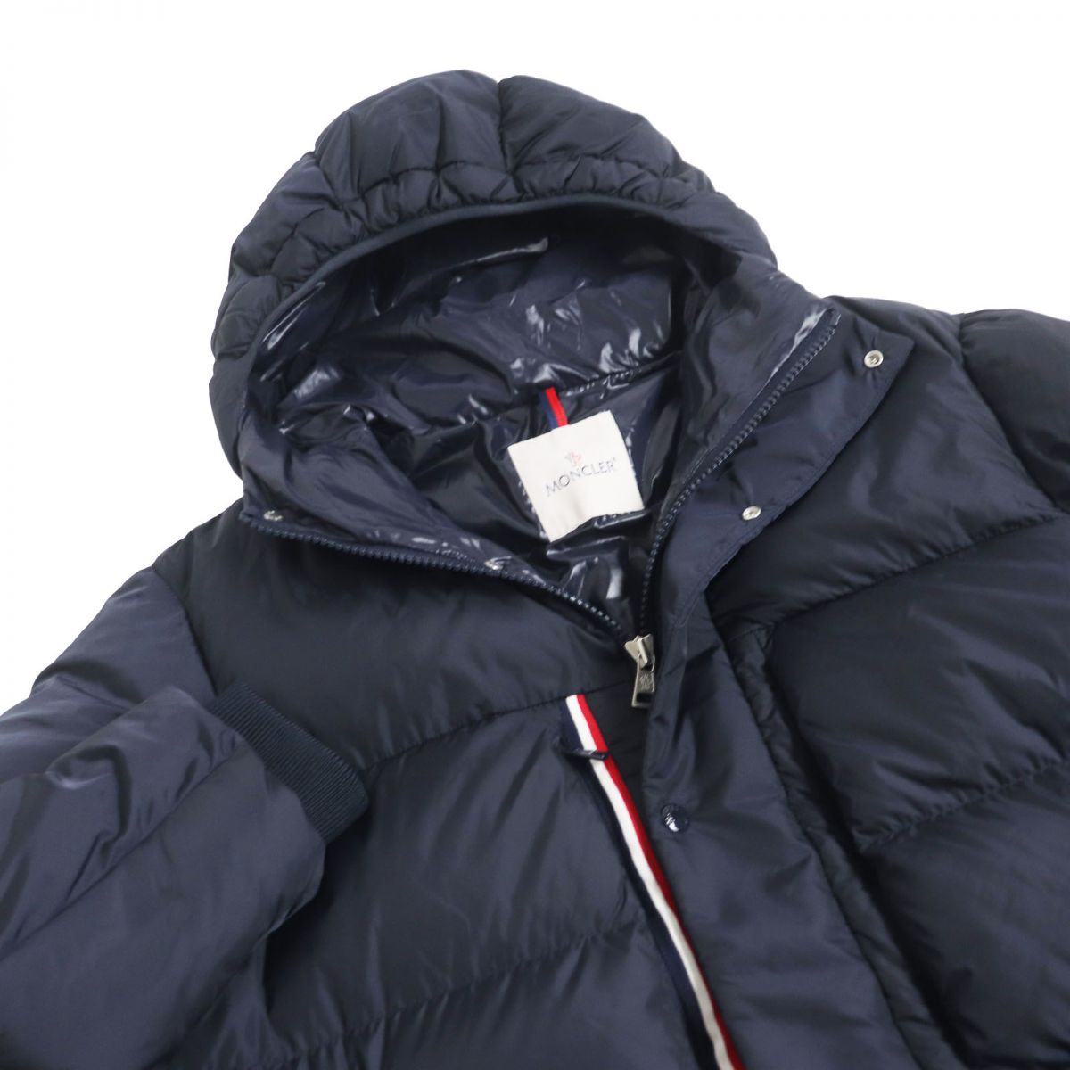 Moncler MARCEAU Lamb Leather Hooded Down Coat Navy