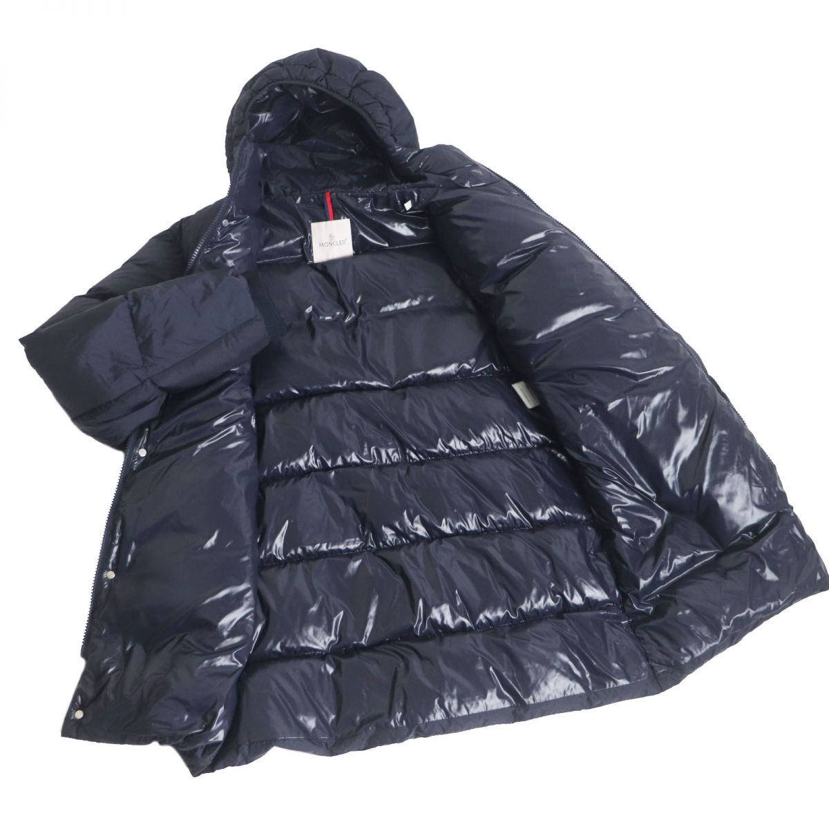 Moncler MARCEAU Lamb Leather Hooded Down Coat Navy