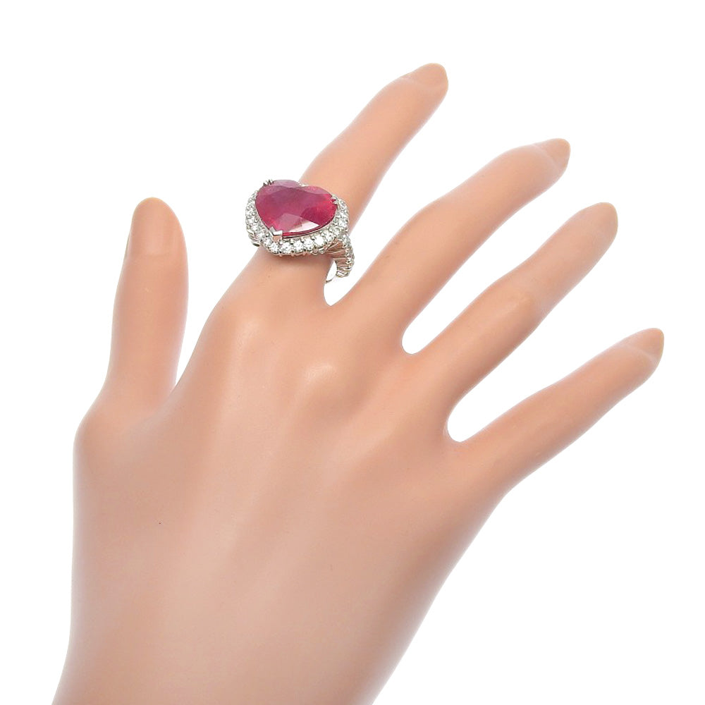 Heart Shaped Ladies Ring, Size 12, Pt900 Platinum Encrusted with Ruby and Diamonds