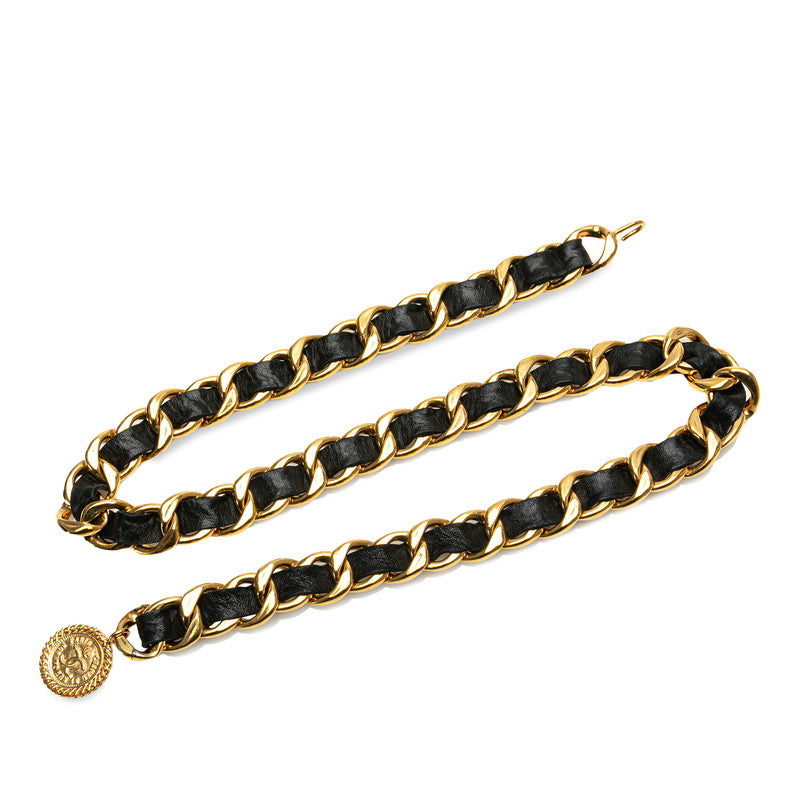 Chanel Cambon Chain Belt Gold Black Leather