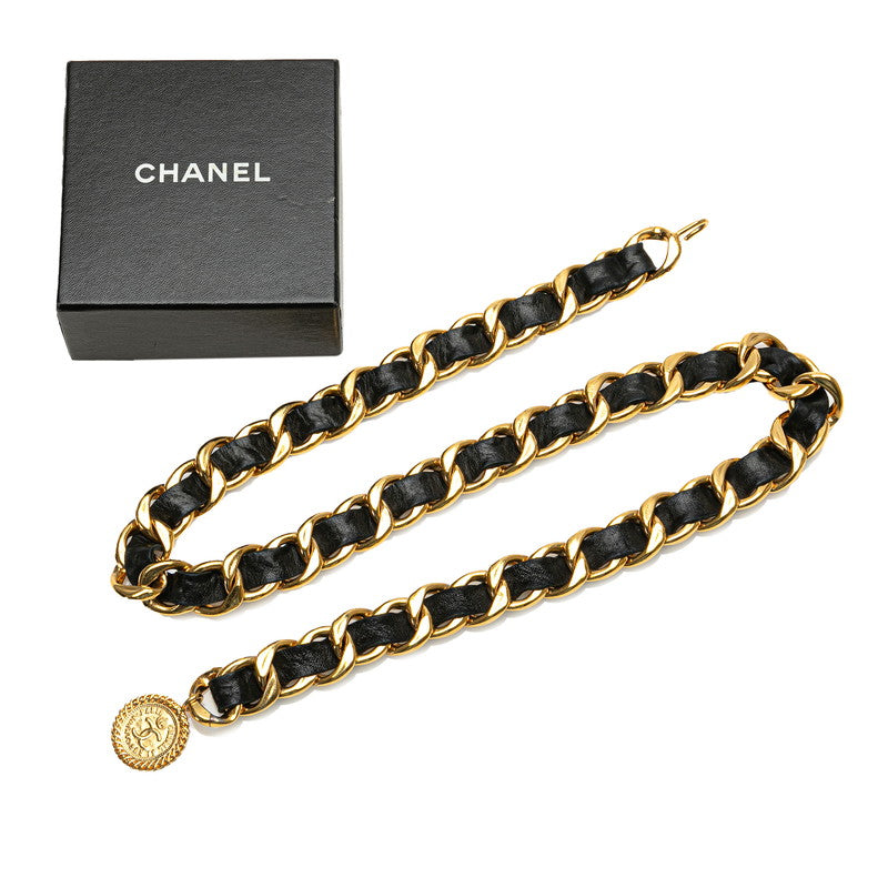 Chanel Cambon Chain Belt Gold Black Leather