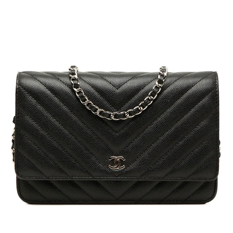 Chanel Coco Mark Chevron Caviar Chain Wallet