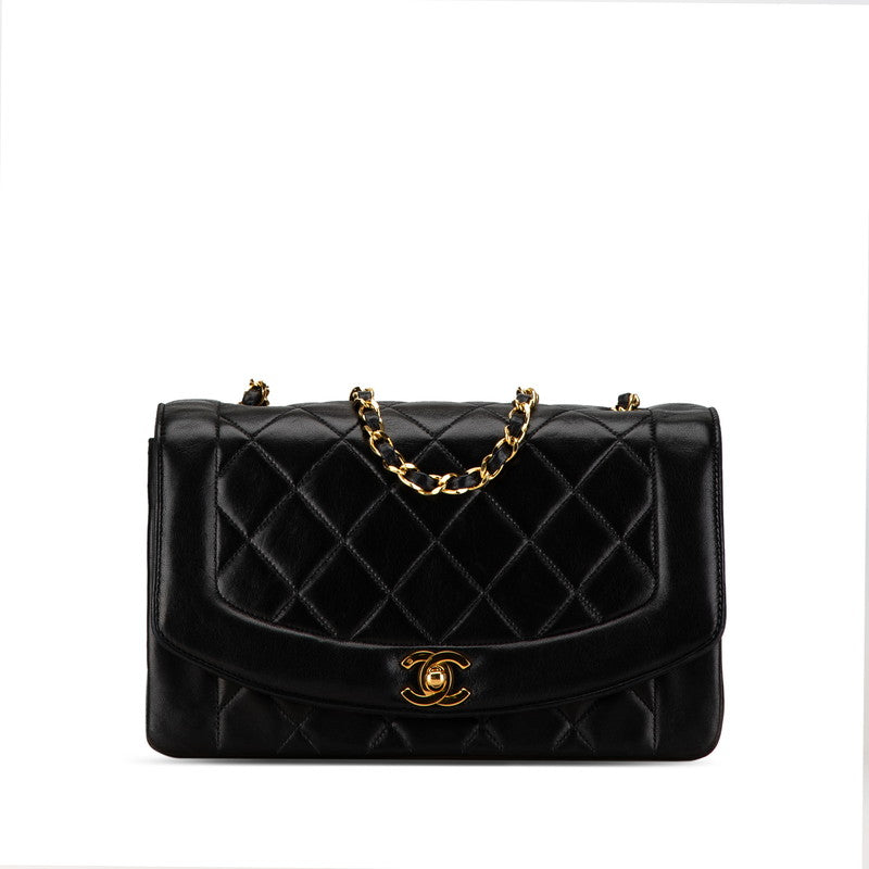 Chanel Diana 25 Lambskin Shoulder Bag Black Gold in Very Good Condition